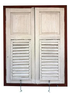 White antique window With ventilation light That can be opened on a white bac Stock Photos