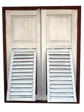 White antique window With ventilation light That was opened on a white backgr Stock Photos