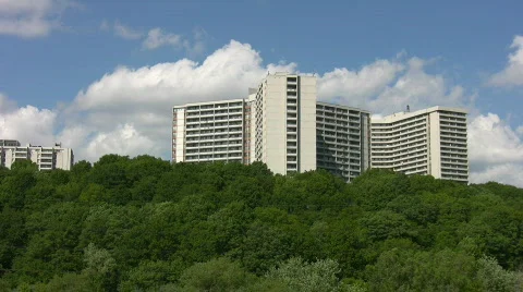 White apartments with green trees. Stock Footage