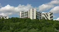 White apartments with green trees. Light timelapse. HD Footage