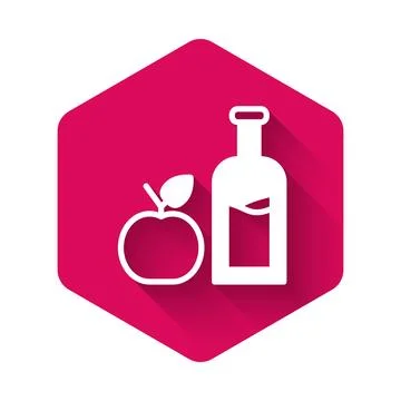 White Apple cider bottle icon isolated with long shadow. Beverage glass bottl Stock Illustration