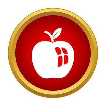 White apple house icon on red circle Stock Illustration