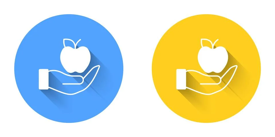 White Apple icon isolated with long shadow background. Excess weight. Healt.. Stock Illustration