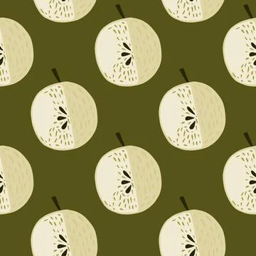 White apple seamless pattern in cartoon doodle stylistic. Food backdrop with  イラスト素材
