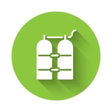 White Aqualung icon isolated with long shadow background. Oxygen tank for d.. Stock Illustration