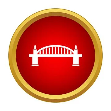 White arch bridge line icon on a red circle with gold border Stock Illustration