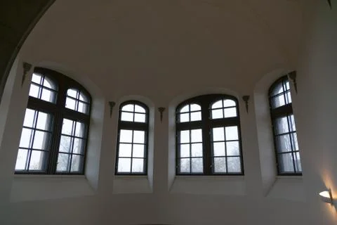 White arched ceiling with brown windows in vintage style Stock Photos
