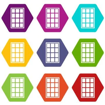 White arched window icon set color hexahedron Ilustración de archivo