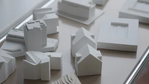 White Architectural 3D Models of Luxembourg Buildings Stock Footage 336569178