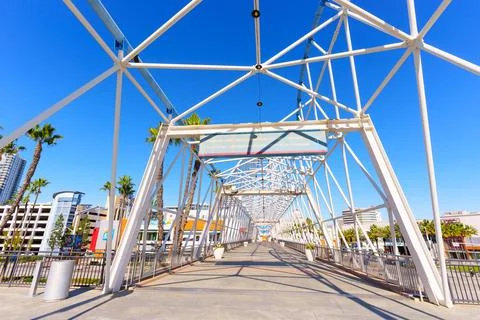White Architectural Framework of Pedestrian Bridge Long Beach Stock Photos