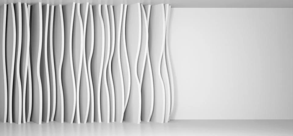 White Architecture vertical waves 3D rendering. Abstract Curved Shapes. 01 Stock Illustration