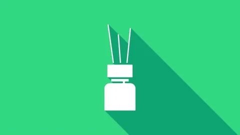 White Aroma diffuser icon isolated on green background. Glass jar different with Stock Footage 147155428
