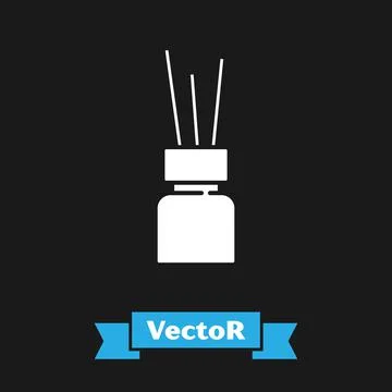 White Aroma diffuser icon isolated on black background. Glass jar different with Stock Illustration