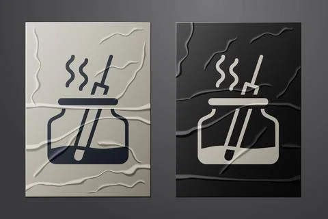 White Aroma diffuser icon isolated on crumpled paper background. Glass jar イラスト素材