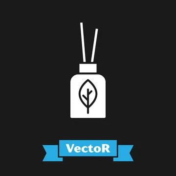 White Aroma diffuser icon isolated on black background. Glass jar different w Stock Illustration