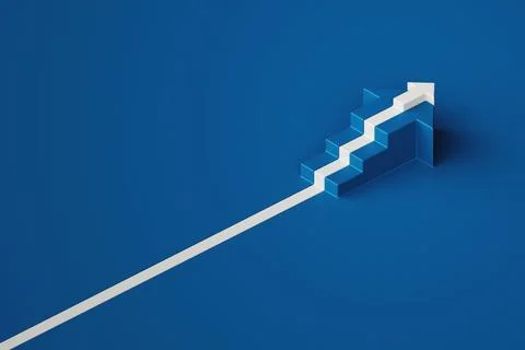 White arrow flows along the arrow-shaped steps of the staircase Stock Illustration