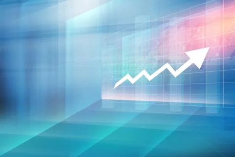 White arrow in front of graphical statistic graph in modern transparent space Stockillustratie