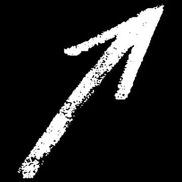 White arrow handwritten with chalk or brush on black background. Stock Illustration