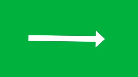White arrow icon moving horizontally across a solid green screen background Stock Footage 346009997
