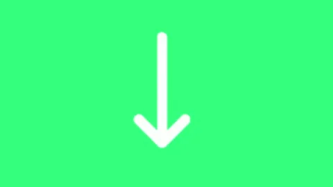 White arrow icon pointing downward smoothly bouncing up and down on green screen Video stock 325881810