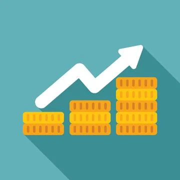 White arrow increasing over growing stack of coins イラスト素材