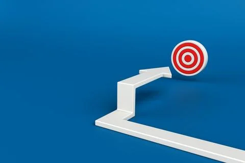White arrow navigating toward red target, symbolizing direction, focus, str.. Stock Illustration