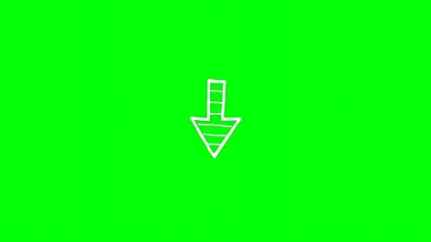 White arrow points downward on solid green background. Stock Footage 345067608