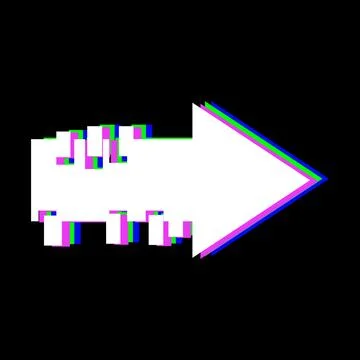 White arrow sign with glitch effect Stockillustratie