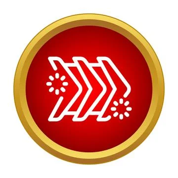 White arrows progressing right in red round button Stock Illustration