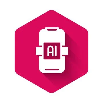 White Artificial intelligence AI icon isolated with long shadow background Illustrazione stock
