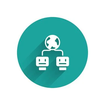 White Artificial intelligence icon isolated with long shadow. Machine learning Illustrazione stock