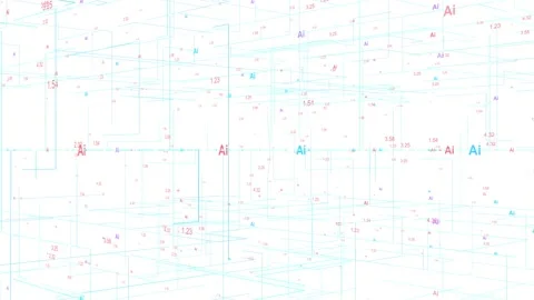 White artificial intelligence symbols, numbers, and cyan circuit lines form a cl 動画素材 341013616