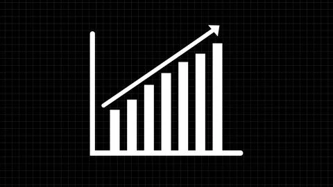 White ascending bar graph on a black grid background. Stock Illustration