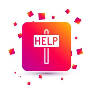 White Ask for help text icon isolated on white background. Square color button Stock Illustration