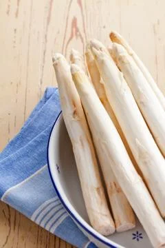 White asparagus on kitchen table Stock Photos