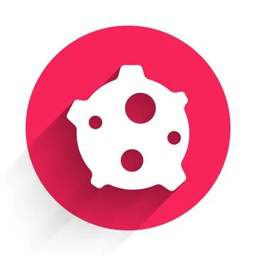 White Asteroid icon isolated with long shadow. Red circle button. Vector Illustrazione stock