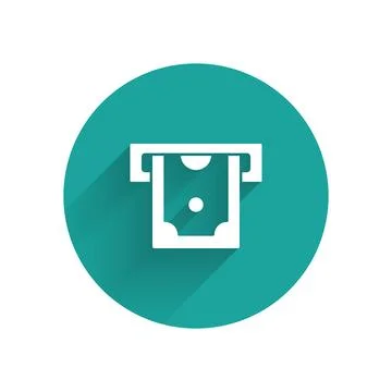 White ATM - Automated teller machine and money icon isolated with long shadow Stock Illustration