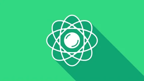 White Atom icon isolated on green background. Symbol of science, education Stock Footage 147154346
