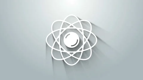 White Atom icon isolated on grey background. Symbol of science, education Stock Footage 145917015