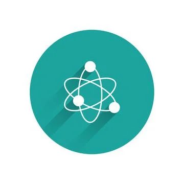 White Atom icon isolated with long shadow background. Symbol of science イラスト素材