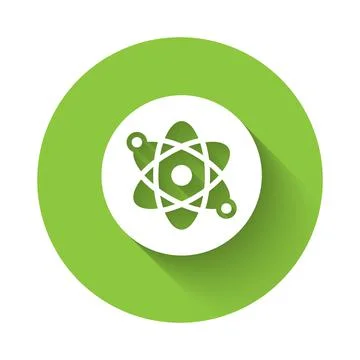 White Atom icon isolated with long shadow background. Symbol of science イラスト素材