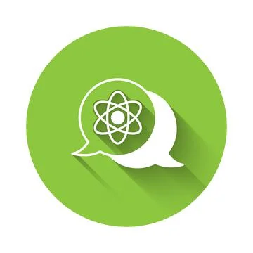 White Atom icon isolated with long shadow background. Symbol of science イラスト素材