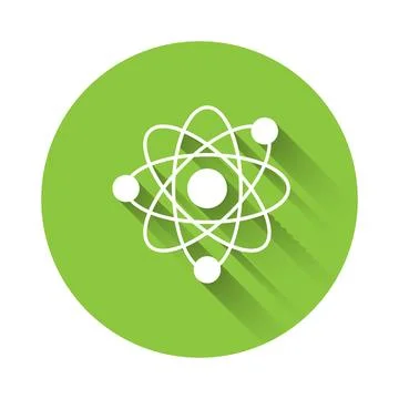 White Atom icon isolated with long shadow background. Symbol of science イラスト素材