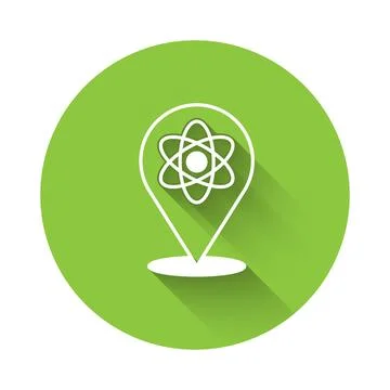 White Atom icon isolated with long shadow background. Symbol of science イラスト素材