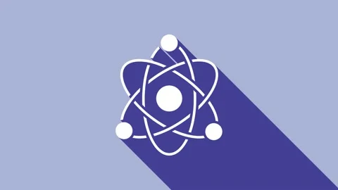 White Atom icon isolated on purple background. Symbol of science, education Stock Footage 154730267
