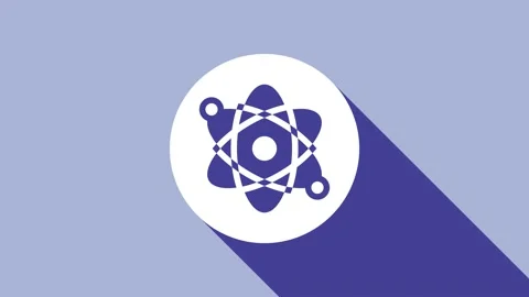 White Atom icon isolated on purple background. Symbol of science, education Stock Footage 155840769