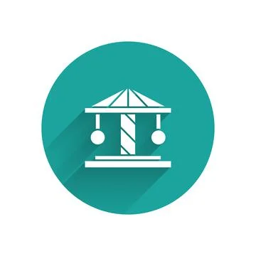White Attraction carousel icon isolated with long shadow. Amusement park Ilustración de archivo