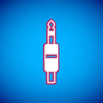 White Audio jack icon isolated on blue background. Audio cable for connection Illustrazione stock
