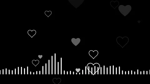 White Audio Spectrum with Flying Heart Particles and Pulsing Frequency Waves 4K Stock Footage 345929403