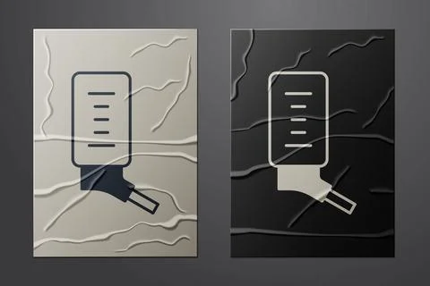 White Automatic drinker for small pets icon isolated on crumpled paper Illustrazione stock